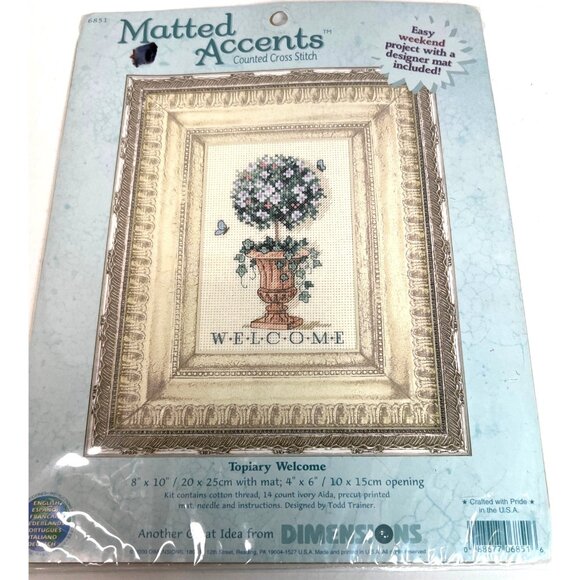 Dimensions Matted Accents Topiary Welcome Counted Cross Stitch Kit 8"x10" With M - Picture 2 of 5